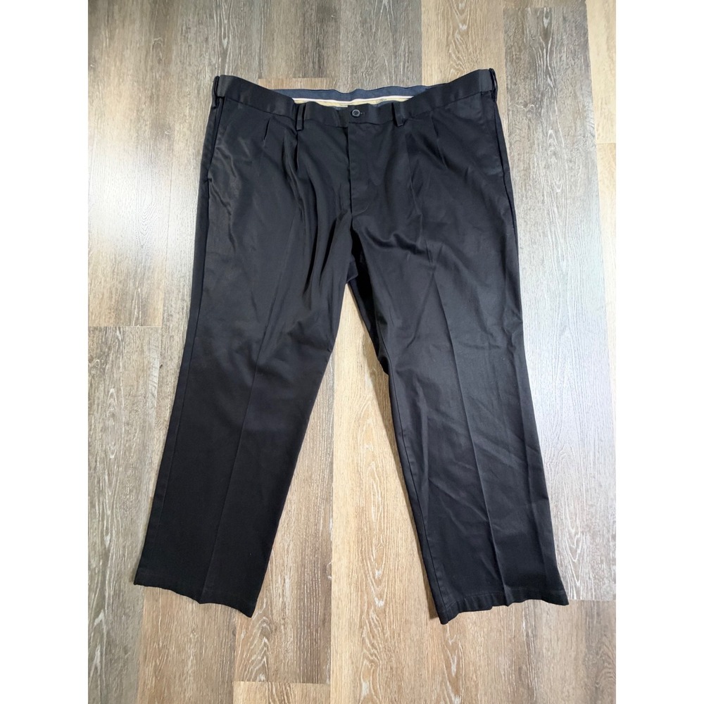 Dockers Signature Khaki Pants Mens 48x30 Black Classic Fit Pleated Flex Comfort